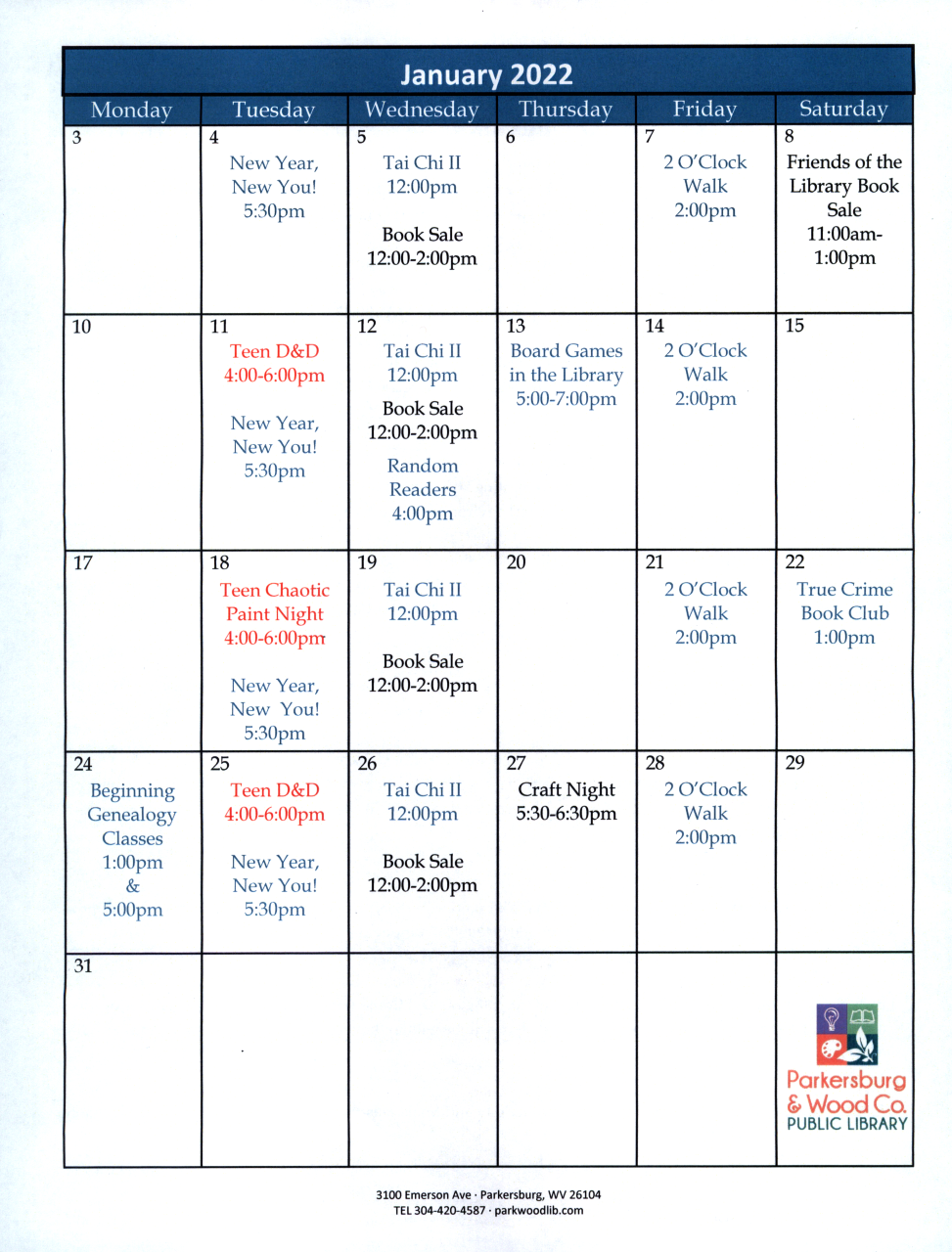 January 2022 Events 2 Parkersburg And Wood County Public Library