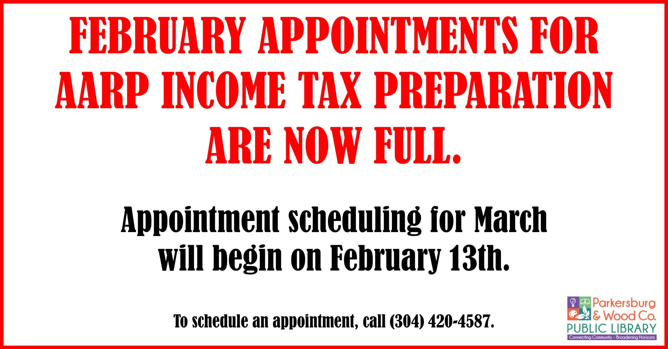 AARP Income Tax Preparation Appointments Full for February